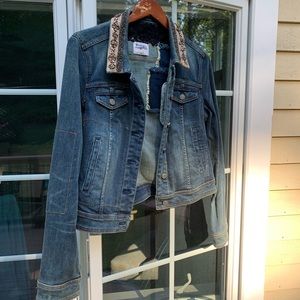Anthropologie Jean jacket with beaded collar